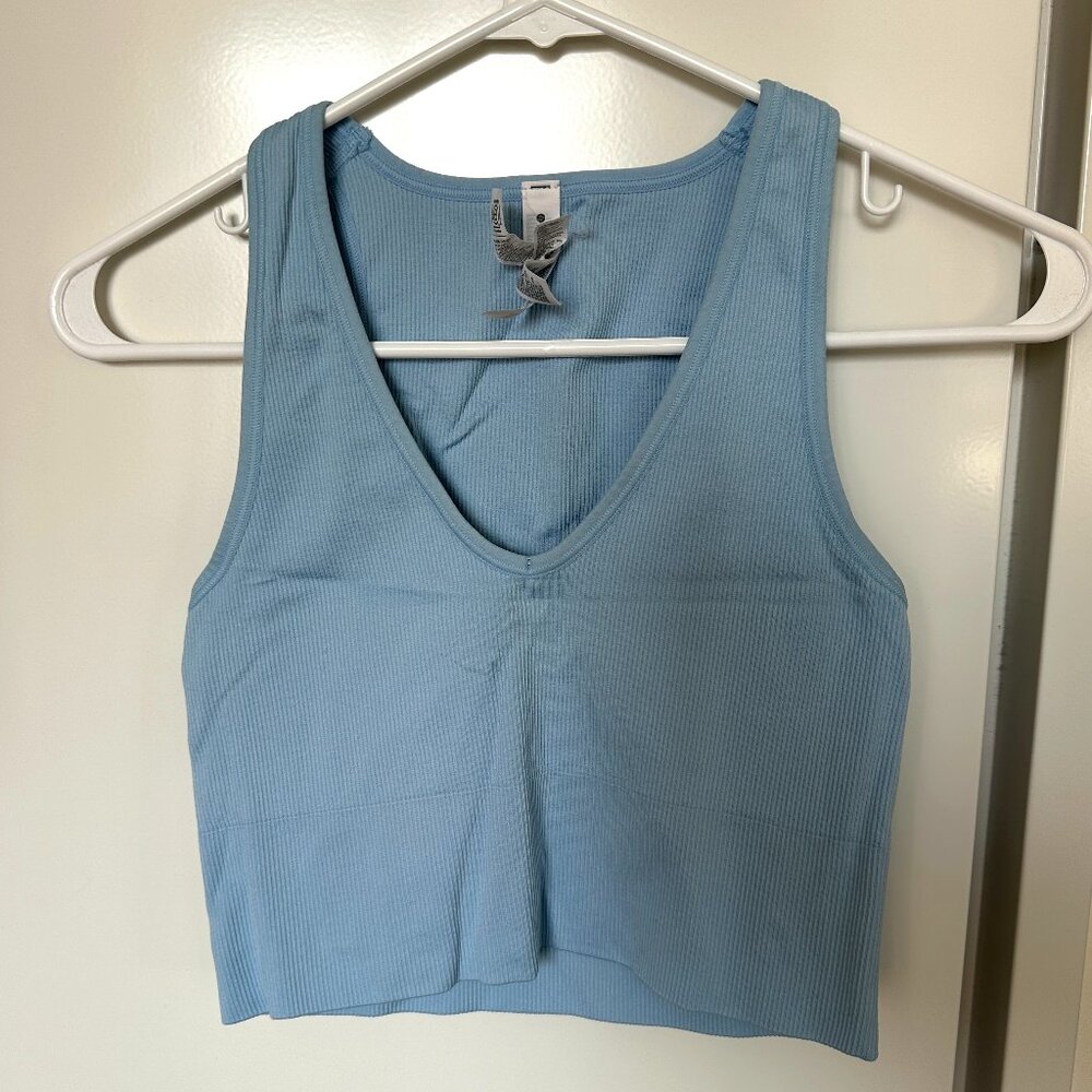 Athleta Aurora Seamless Crop Rib Tank size Small color Cottage Blue